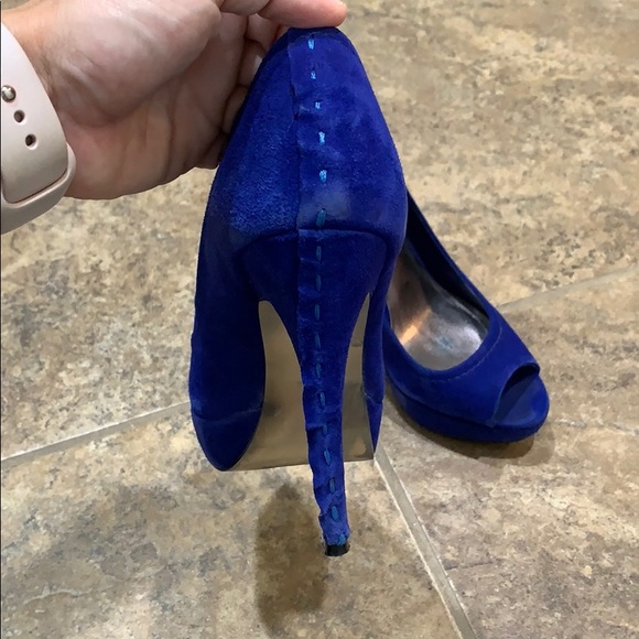 Steve Madden Blue Suede Platform Peep Toe - Picture 4 of 6
